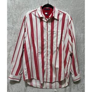 Tommy Hilfiger Red Striped Long‎ Sleeve Button Down Shirt Mens Medium Cotton